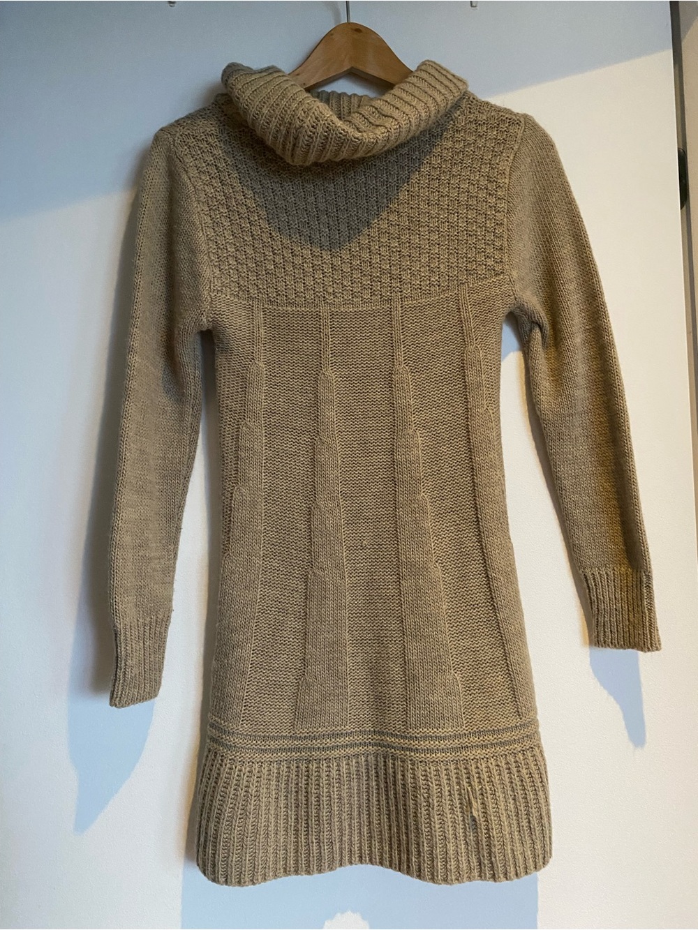 Women's Beige Knit Turtleneck Sweater Dress